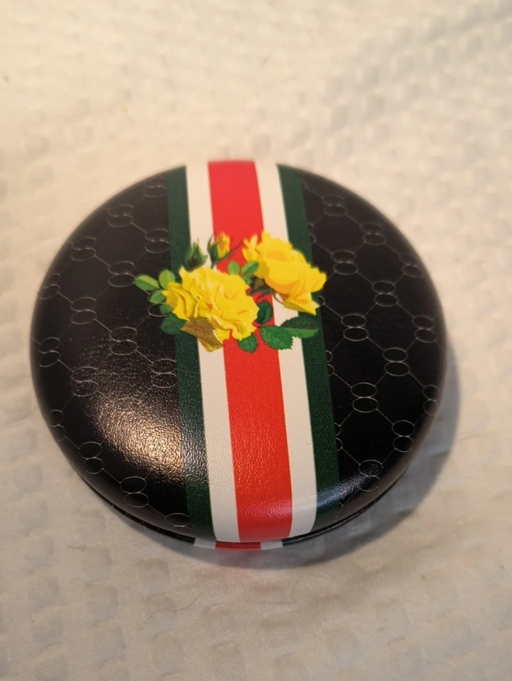 Black Floral Stripe Compact Mirror